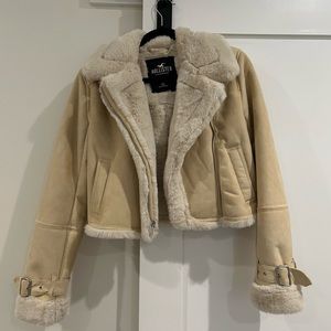 Hollister suede fuzzy moto jacket - Tan XS